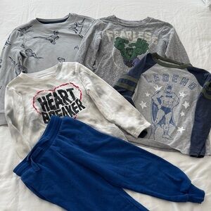 Size 4 boys lot of long sleeve t-shirts & blue sweat pants.